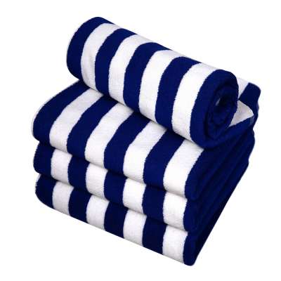 Navy Stripe Velour Thick Cotton Towel